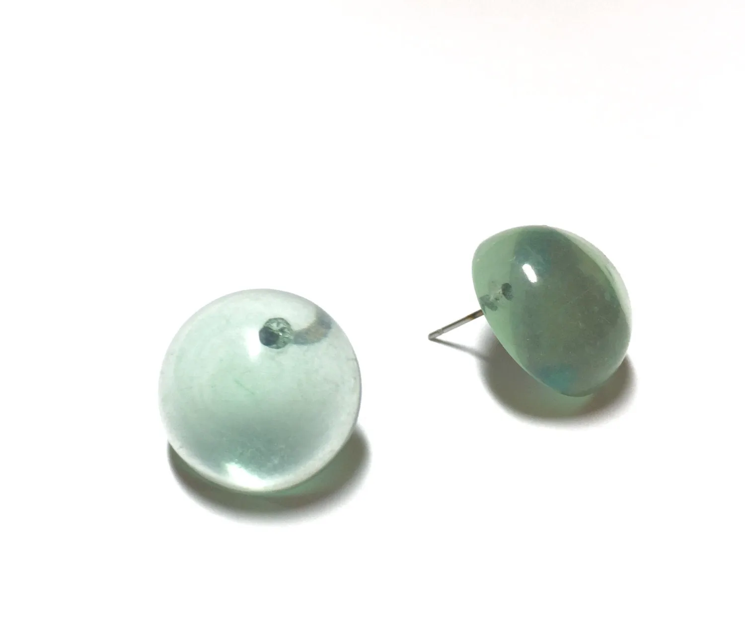 Seafoam Green Transparent Studs | vintage lucite retro button stud earrings