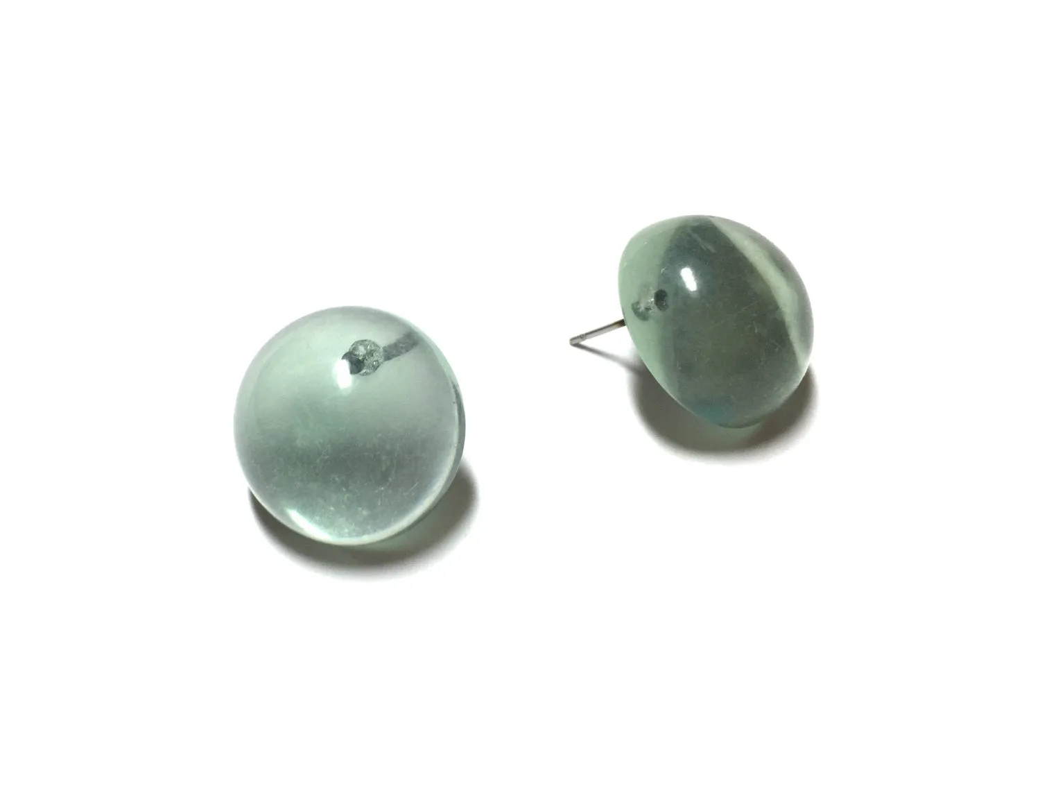 Seafoam Green Transparent Studs | vintage lucite retro button stud earrings