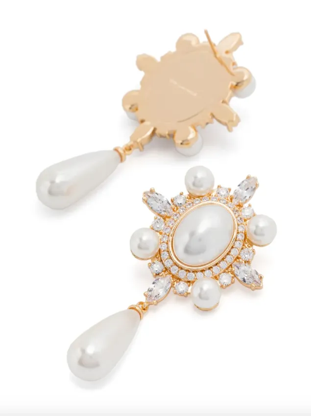 Self-Portrait gold pearl droplet earrings