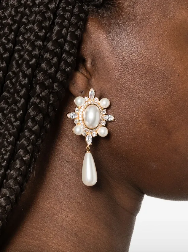 Self-Portrait gold pearl droplet earrings
