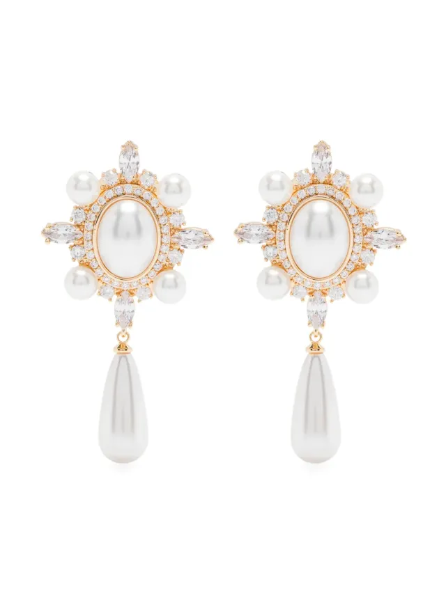 Self-Portrait gold pearl droplet earrings