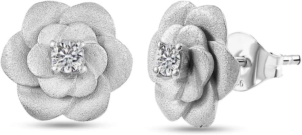 Shop LC Luxuriant Lab Grown Diamond G-H SI 0.20 Ct Floral Stud Earring in Rhodium Plated Sterling Silver