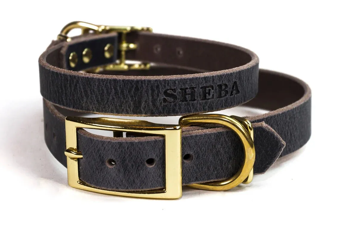 Signature Leather Dog Collar - Brass / Gold Tone Hardware