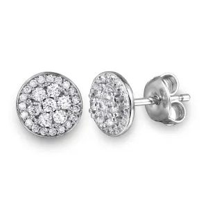 Silver 925 Rhodium Plated CZ Encrusted Double Layer Disc Studs - GME00048