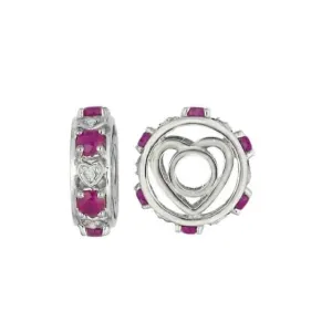 Silver & Ruby Heart Wheel Charm S091R