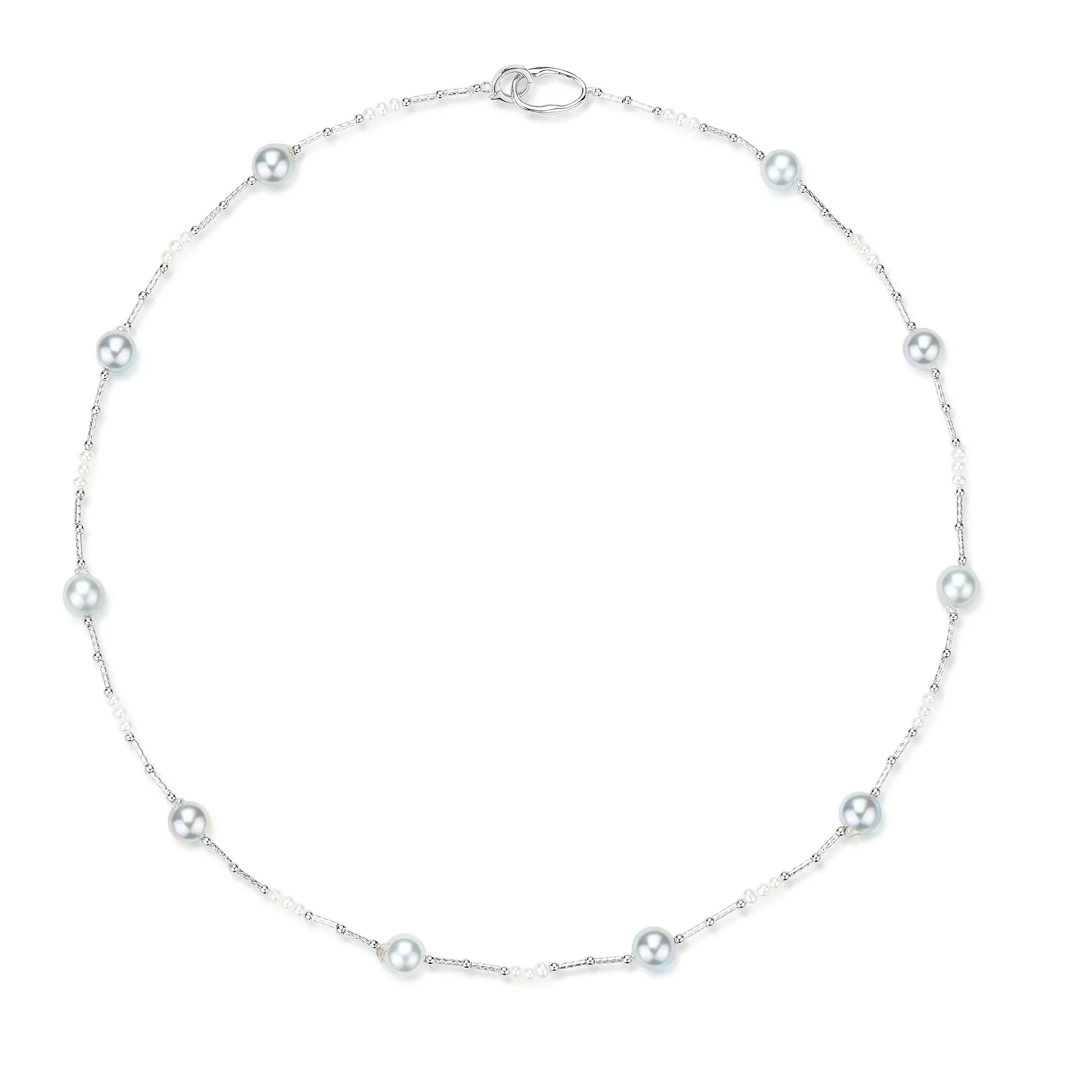 Silver Blue Seawater Tin Cup Beaded Pearl Necklace