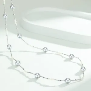 Silver Blue Seawater Tin Cup Beaded Pearl Necklace