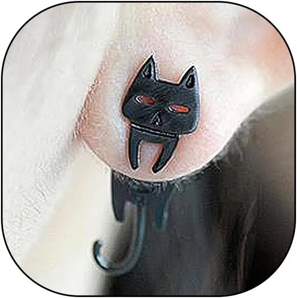 Silver Cat Fish Dangle Earrings for Women Unique Cute Asymmetrical Cat Front Back Earrings Minimalist Black Fish Earrings Animal Lover Jewelry Gifts