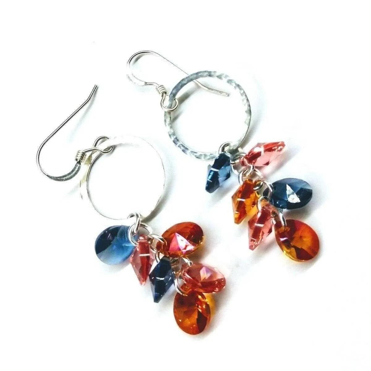 Silver Circle Multi Color Crystal Drop Dangle Earrings