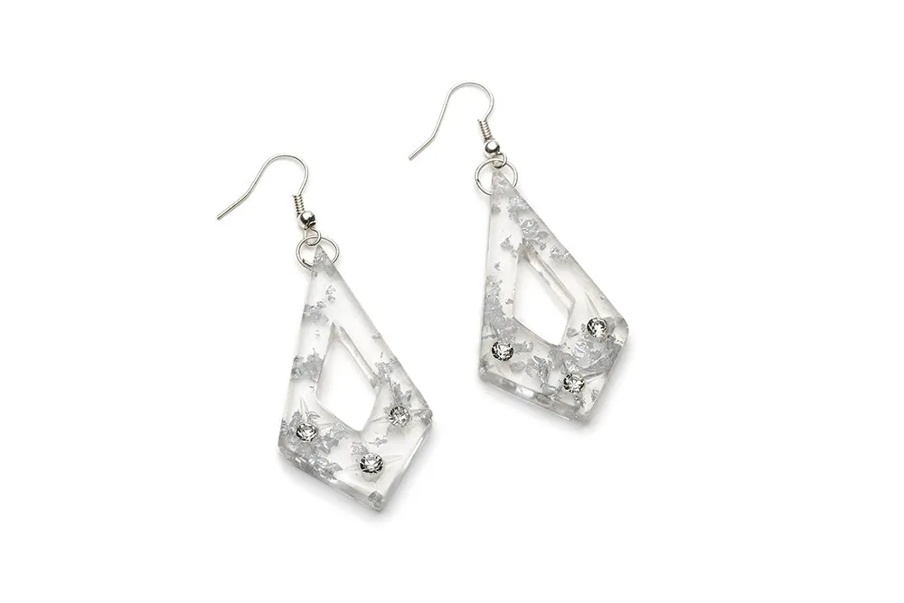 Silver Foil Carved Starburst Drop Earrings