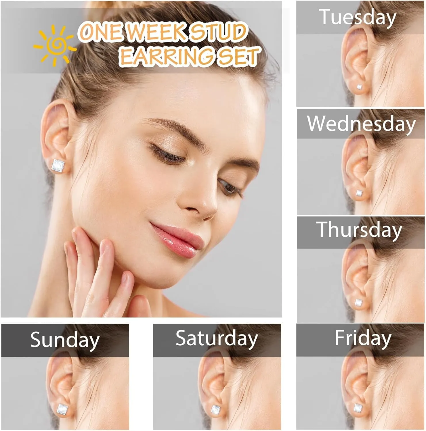 Silver Gold Black Stud Earrings Set 7Pairs Hypoallergenic Cubic Zirconia Titanium Stainless Steel Silver Rose Gold Black CZ Cartilage Stud Earrings Jewelry Sets for Women Men, 2-8mm CZ Studs Earrings