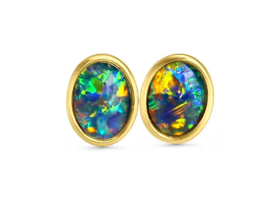 Silver Gold plated 8X6mm Opal Triplet studs