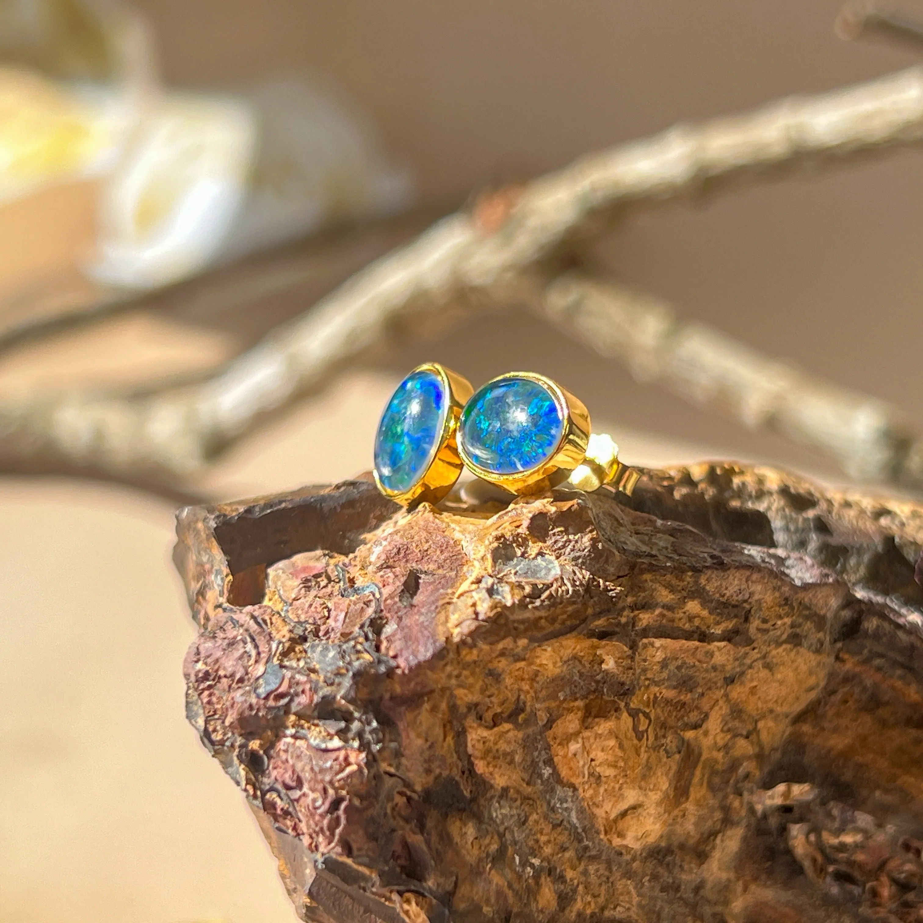 Silver Gold plated 8X6mm Opal Triplet studs