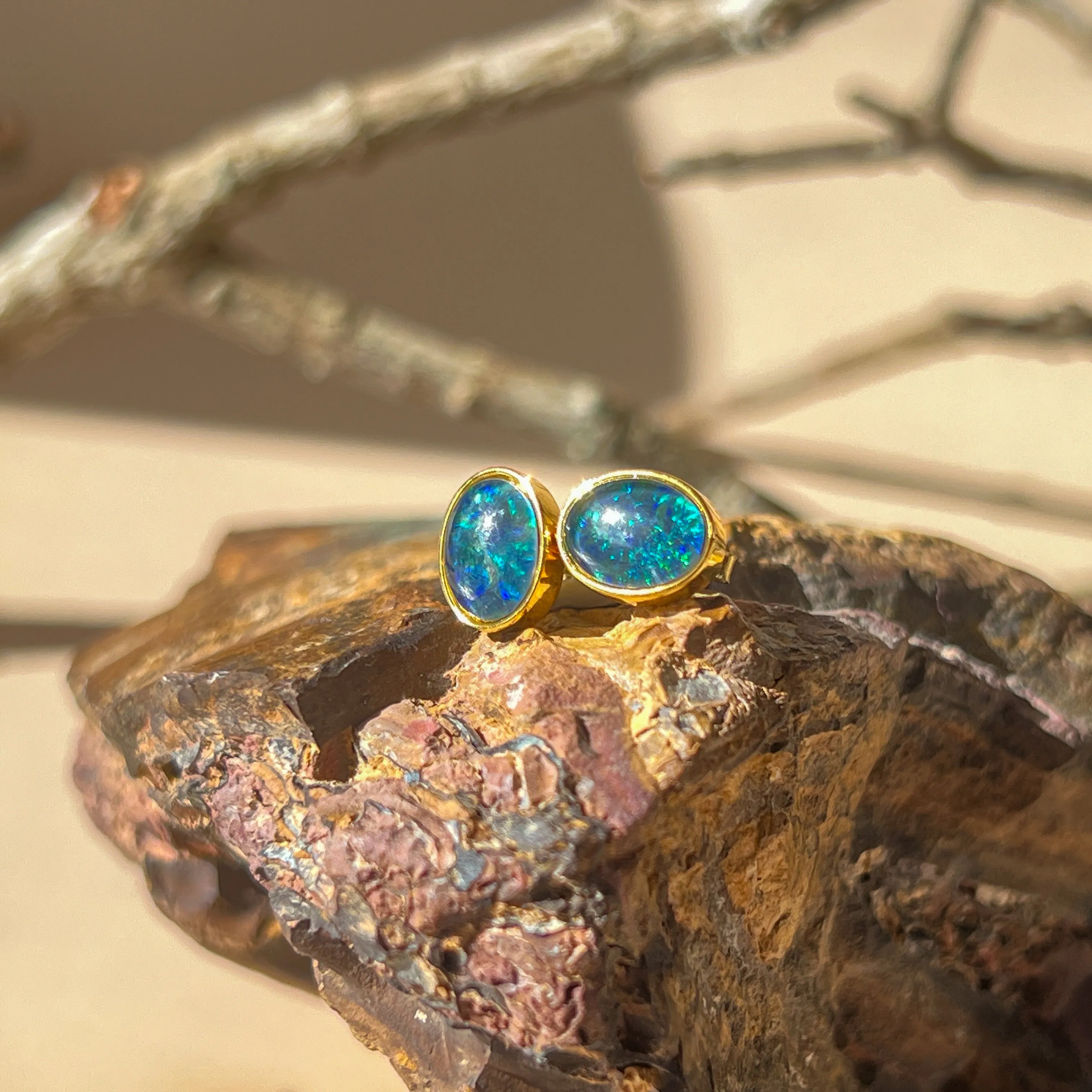 Silver Gold plated 8X6mm Opal Triplet studs