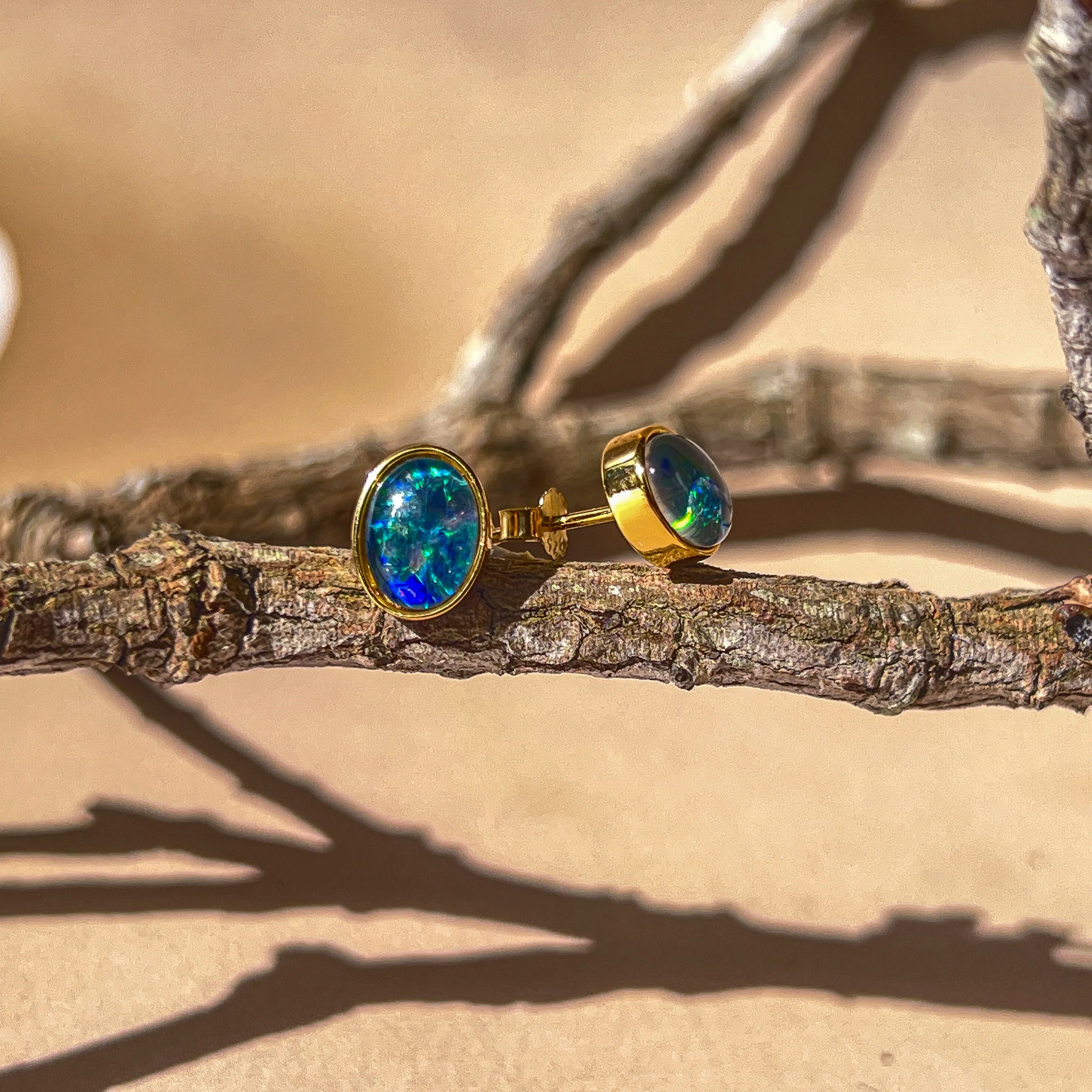Silver Gold plated 8X6mm Opal Triplet studs
