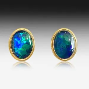 Silver Gold plated 8X6mm Opal Triplet studs