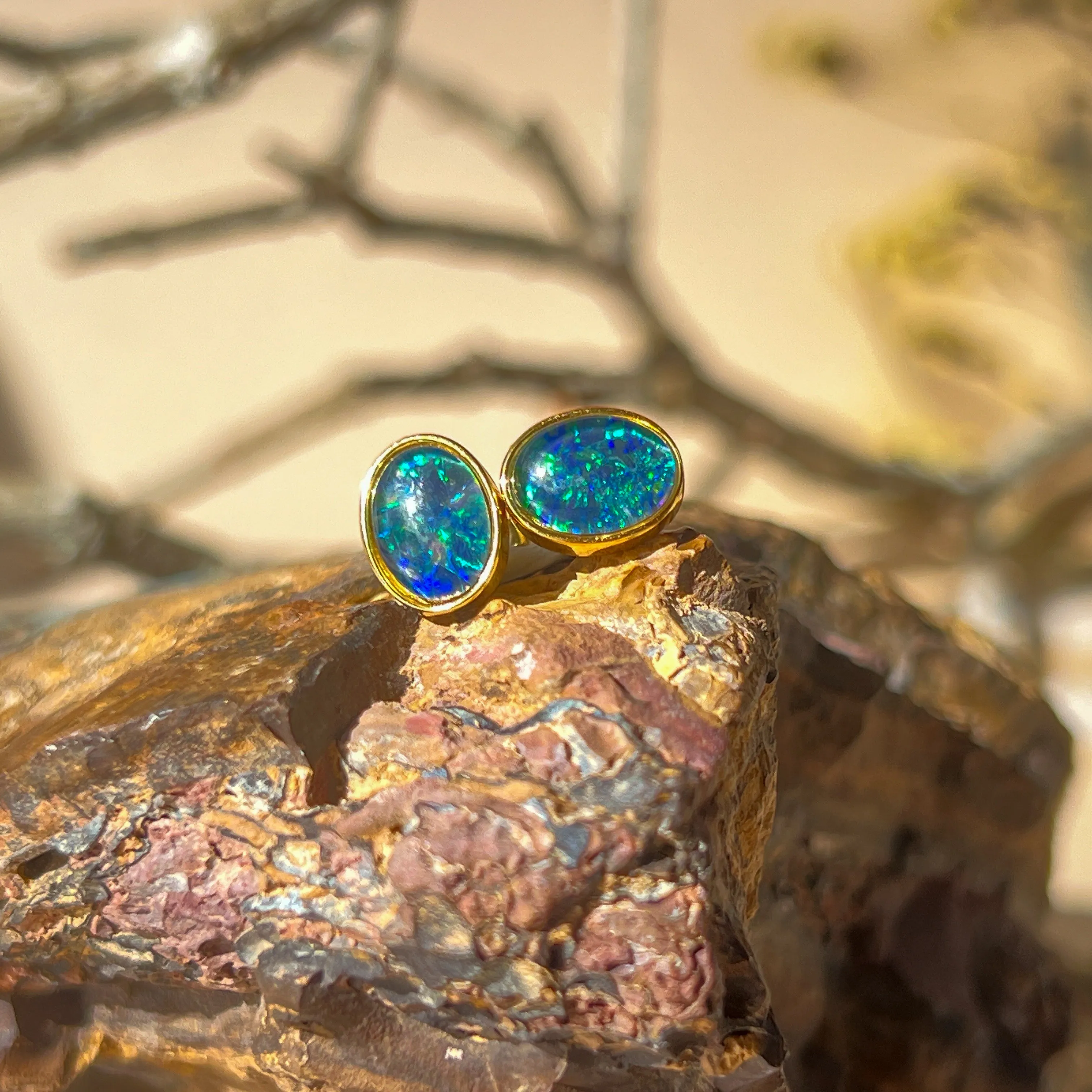 Silver Gold plated 8X6mm Opal Triplet studs