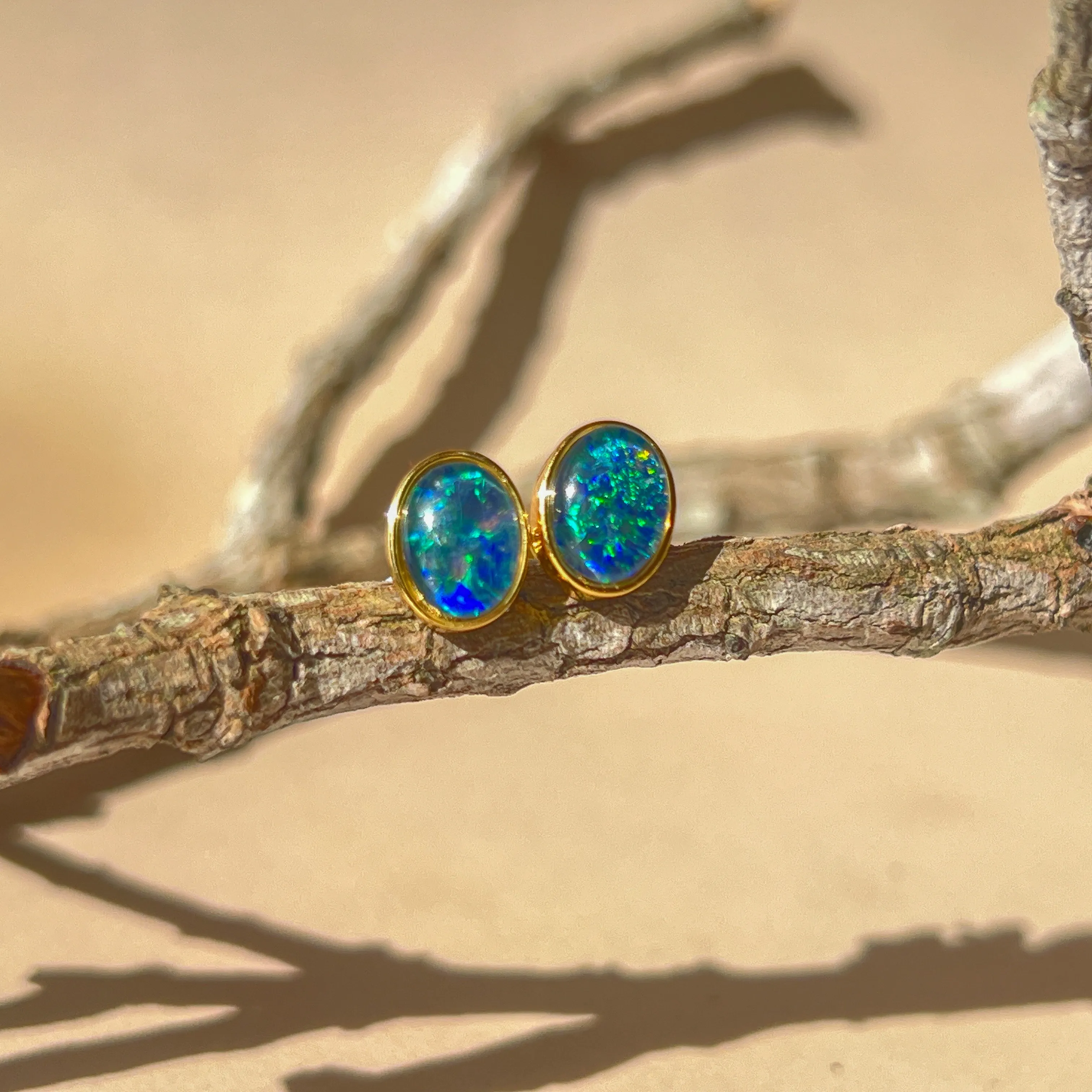 Silver Gold plated 8X6mm Opal Triplet studs