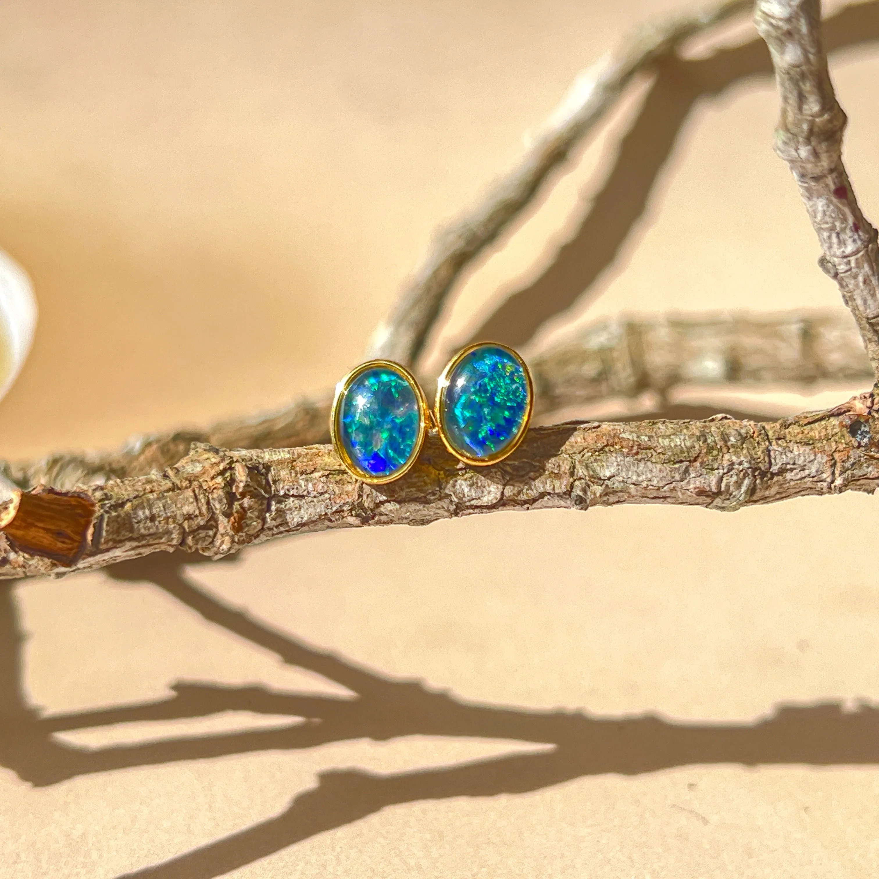 Silver Gold plated 8X6mm Opal Triplet studs