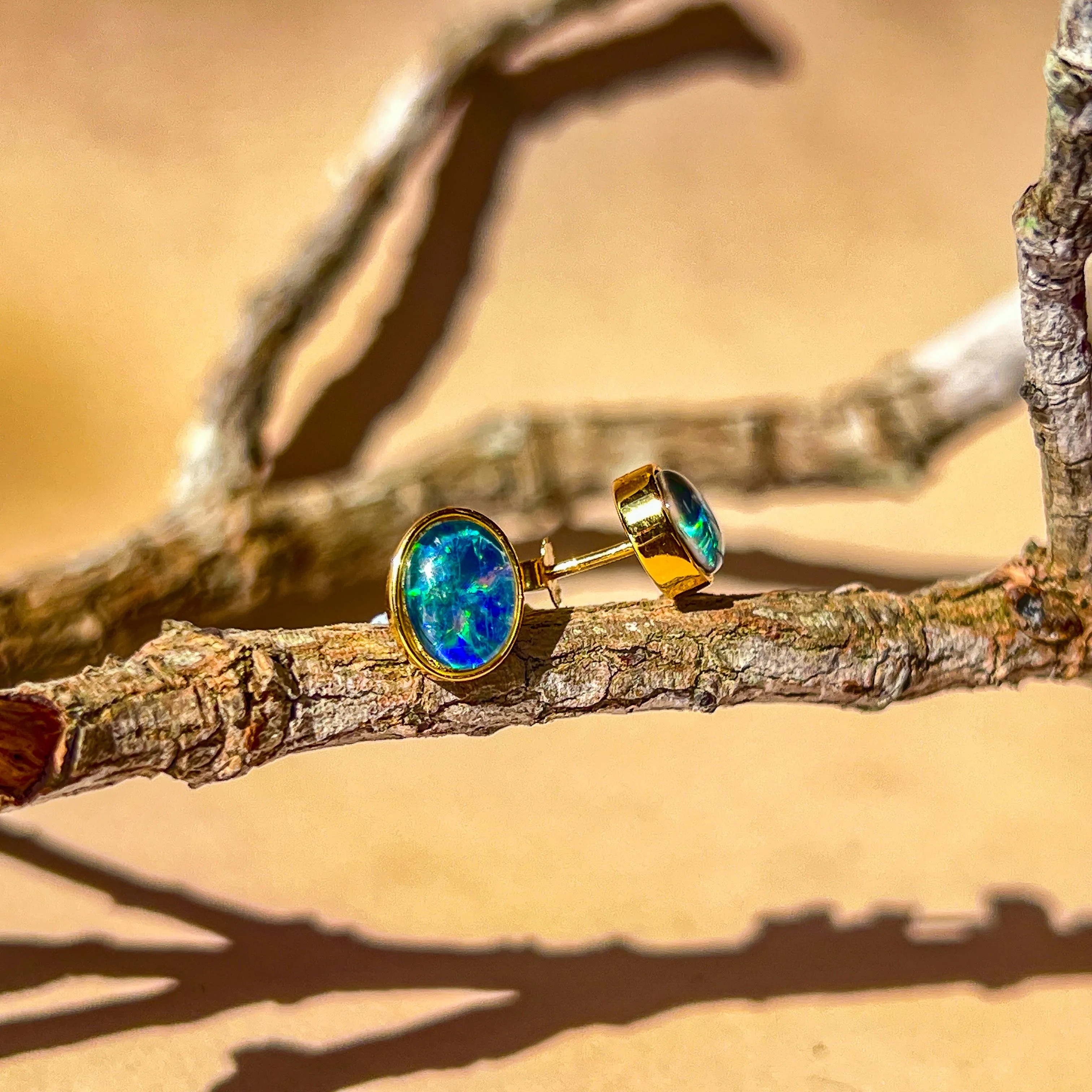Silver Gold plated 8X6mm Opal Triplet studs