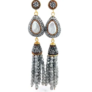 Silver Hematite Pearl Tassel Earring