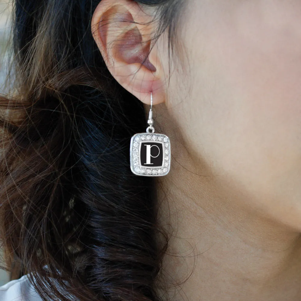 Silver My Vintage Initials - Letter P Square Charm Dangle Earrings