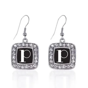 Silver My Vintage Initials - Letter P Square Charm Dangle Earrings