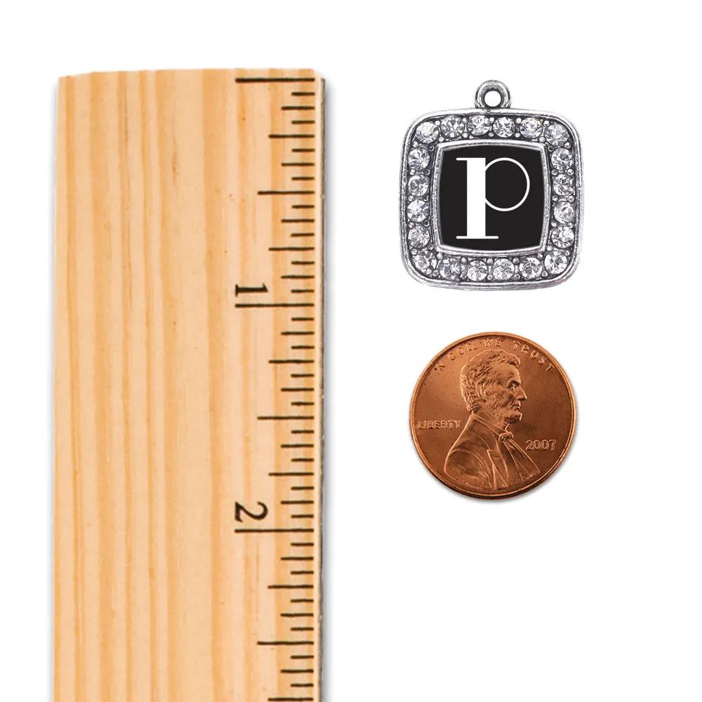 Silver My Vintage Initials - Letter P Square Charm Dangle Earrings