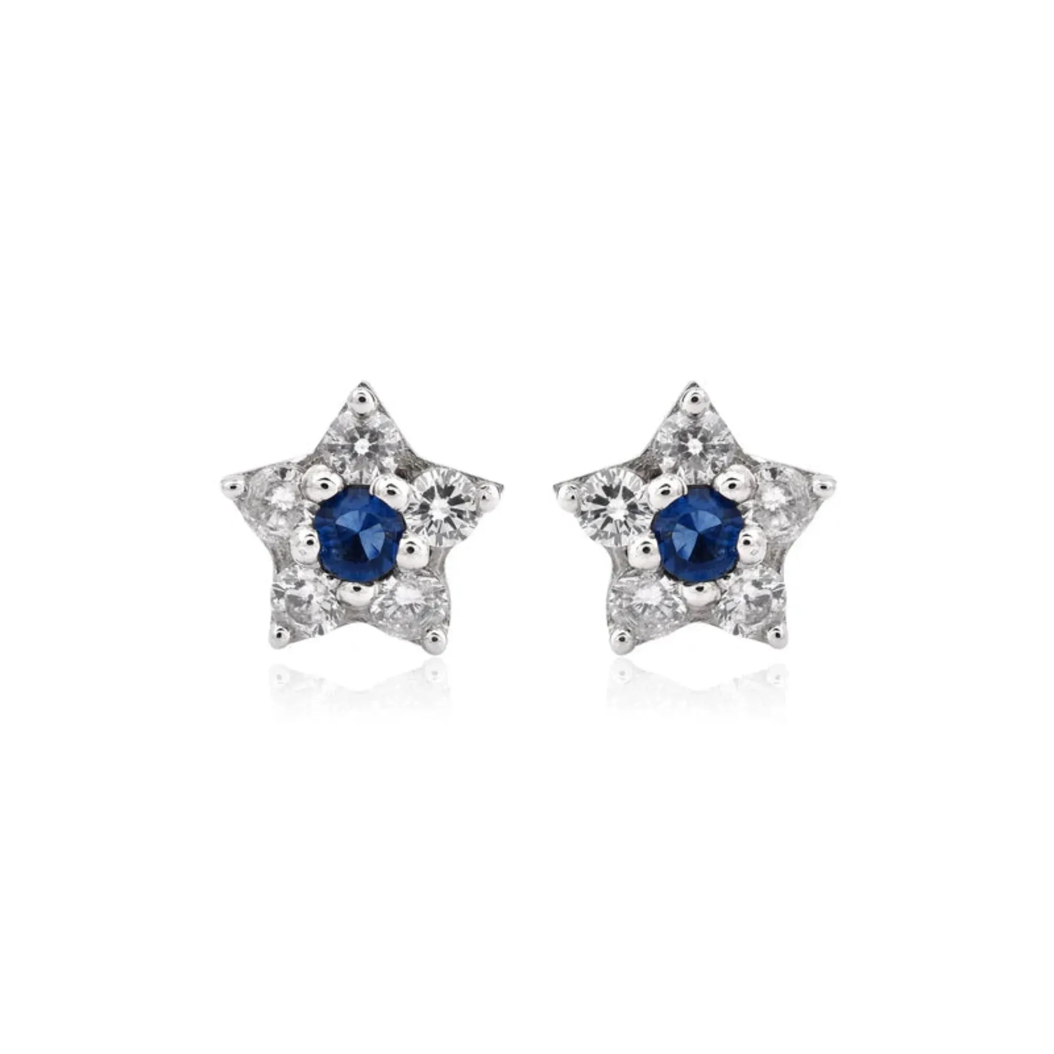 Silver Petite Star Blue Sapphire Stud White Gold Earring For Woman
