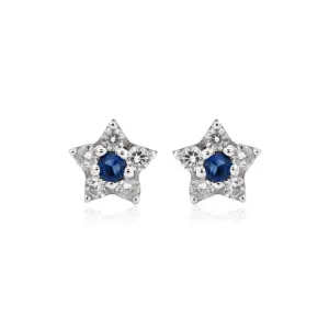 Silver Petite Star Blue Sapphire Stud White Gold Earring For Woman