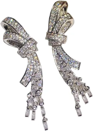 Silver Tone Art Deco Antique Vintage Retro Style Clear Rhinestone Bridal Bridesmaid Wedding Prom Flapper Dangle Earrings