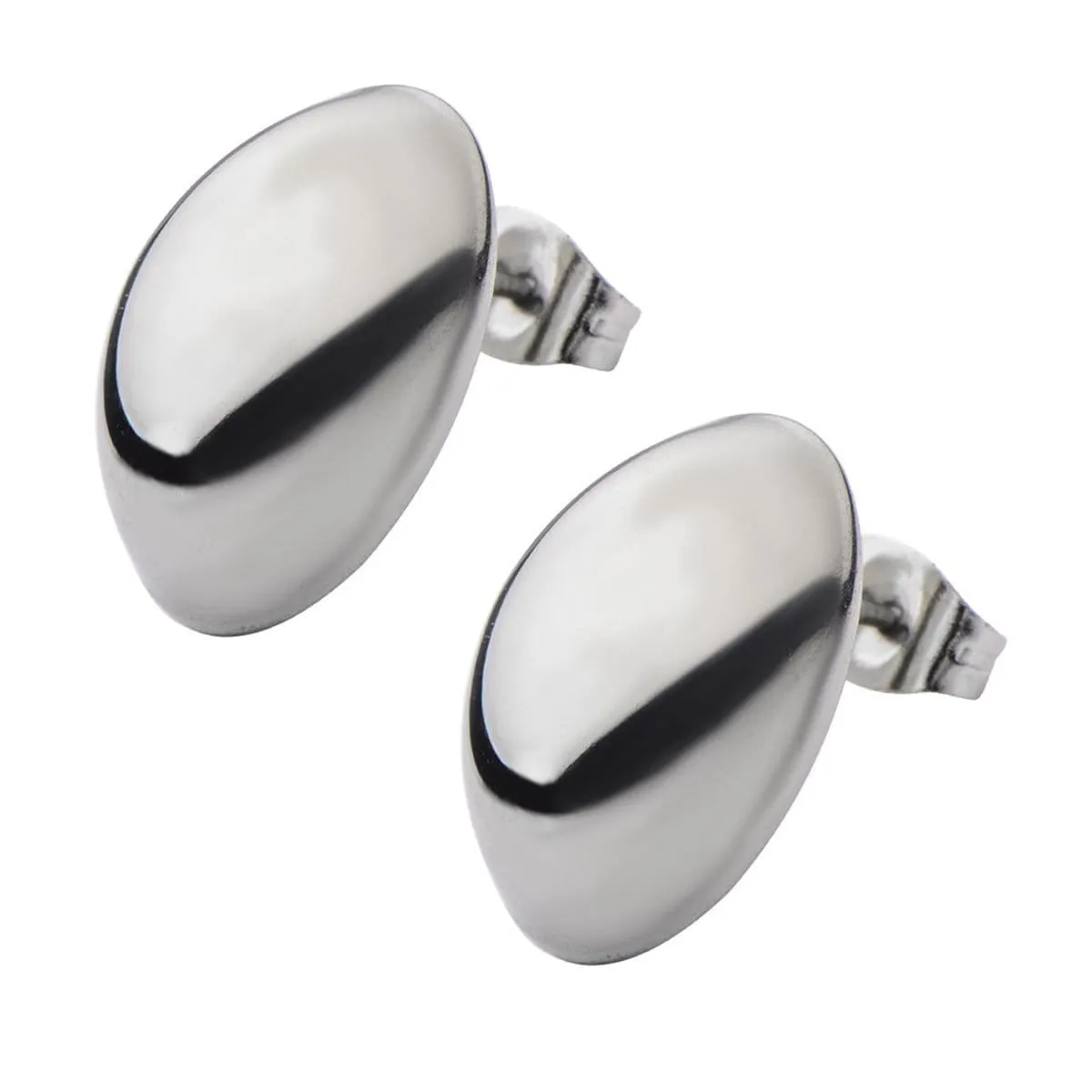 Silver Tone Stainless Steel Large Oval Dome Studs