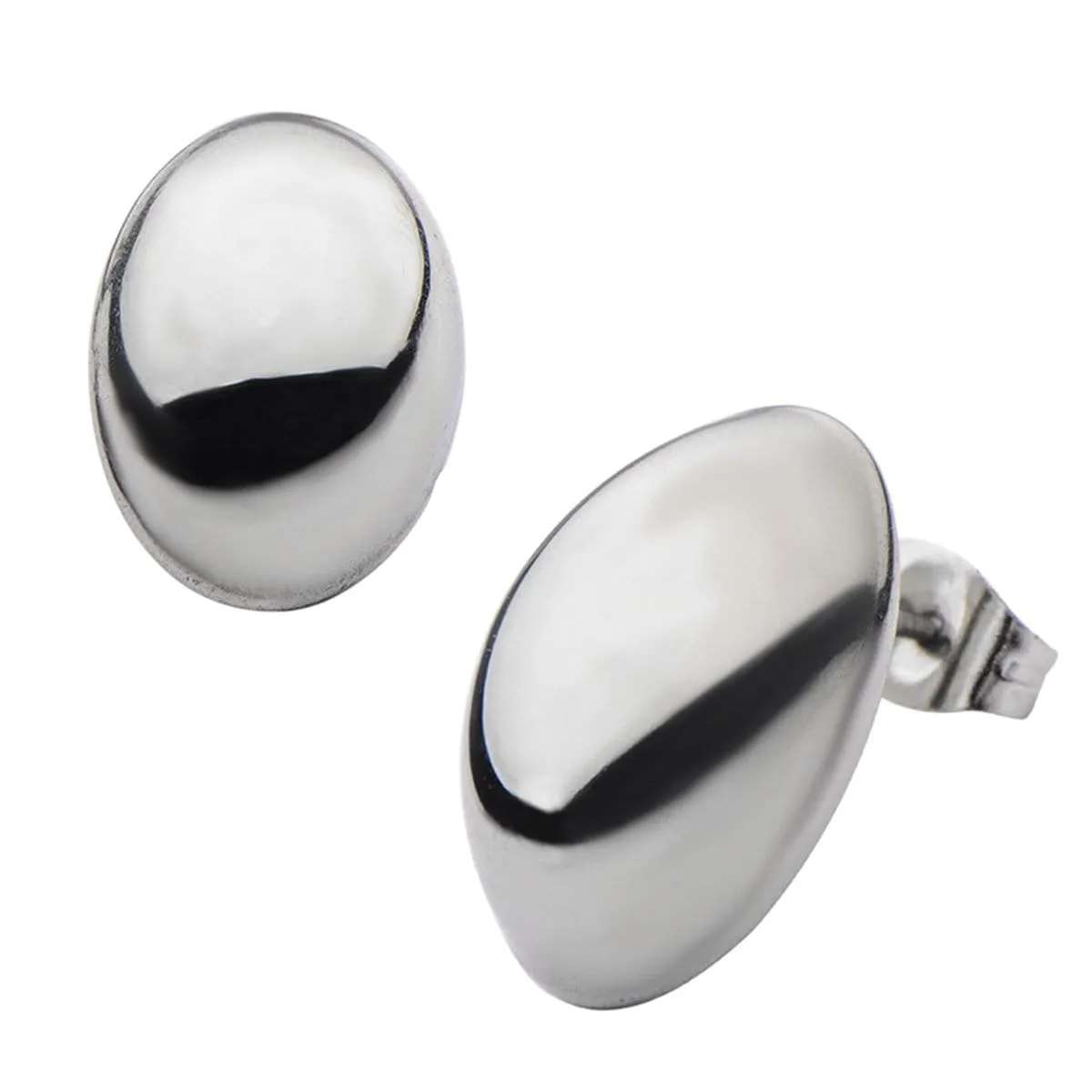 Silver Tone Stainless Steel Large Oval Dome Studs
