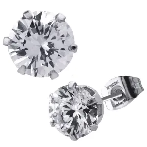 Silver Tone Stainless Steel Six Prong CZ Solitaire Studs