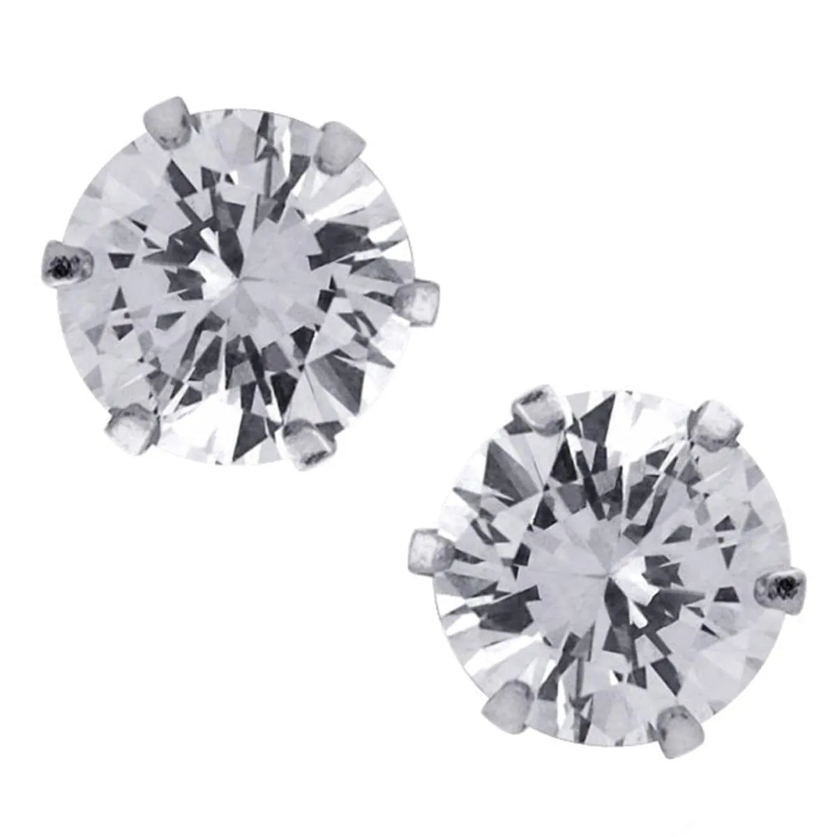 Silver Tone Stainless Steel Six Prong CZ Solitaire Studs