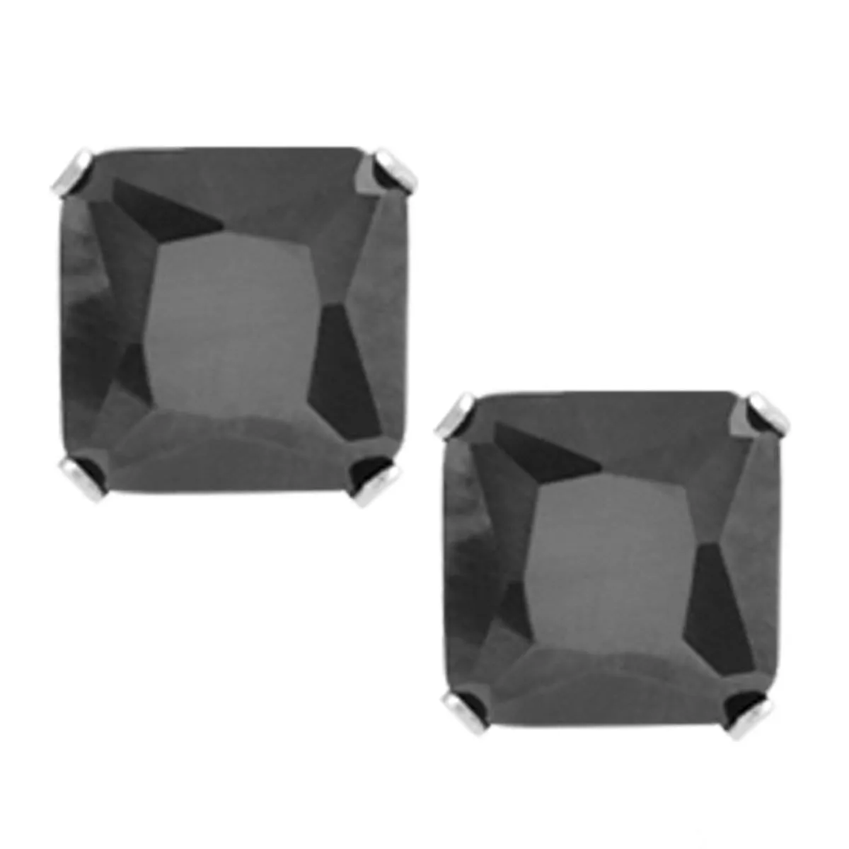 Silver Tone Stainless Steel Square Cut Black CZ Studs