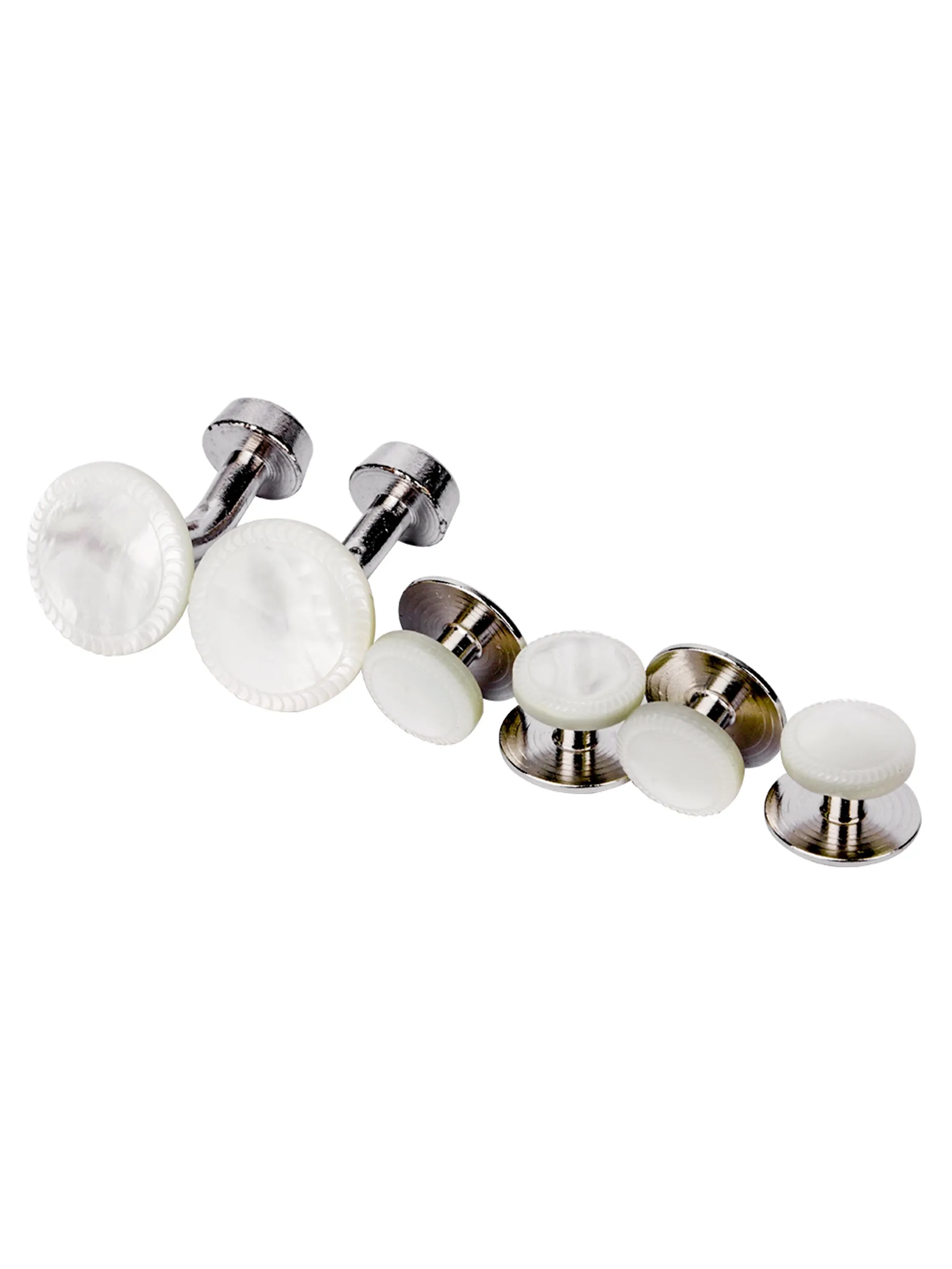 Silver White Mother Of Pearl Cufflink And Stud Set