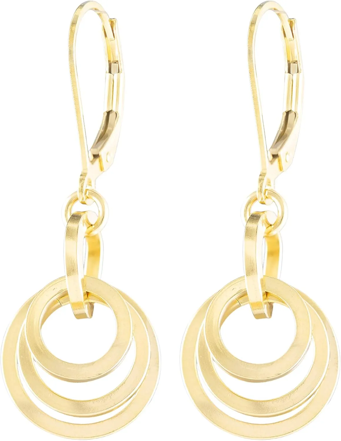 Simple 14K Yellow Gold-filled Short Flat Circle Lever-Back Dangle Earrings Cute Everyday Jewelry Gift Idea for Her Designer Geometric Drop-Down Earrings for Modern Women