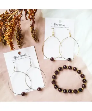 Simple Beaded Modern Gold Hoop Garnet