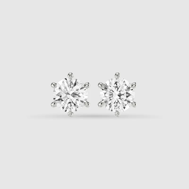 Six-Prong Solitaire Lab Grown Diamond Studs-Round