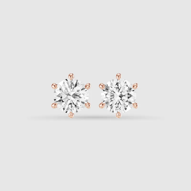 Six-Prong Solitaire Lab Grown Diamond Studs-Round