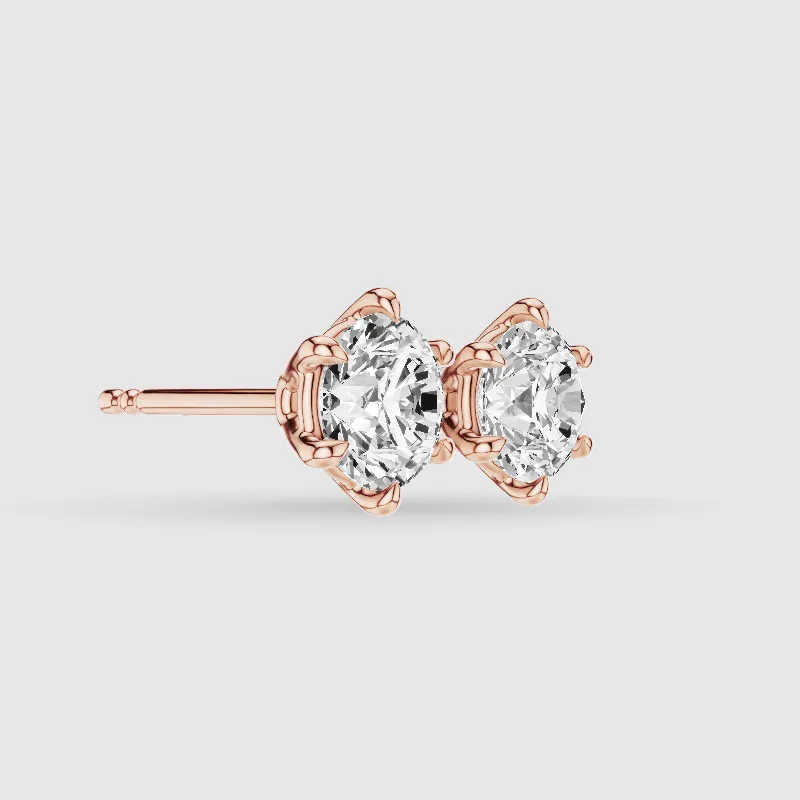 Six-Prong Solitaire Lab Grown Diamond Studs-Round