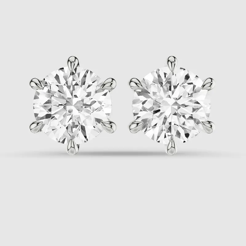 Six-Prong Solitaire Lab Grown Diamond Studs-Round