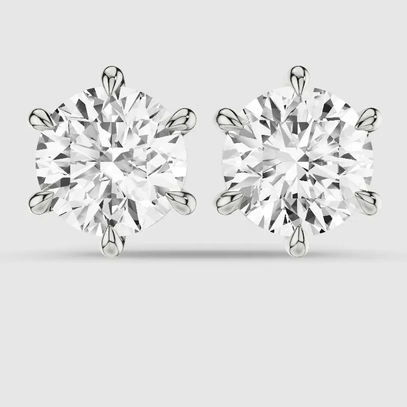 Six-Prong Solitaire Lab Grown Diamond Studs-Round
