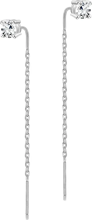 Sllaiss 925 Sterling Silver Threader Chain Earrings Opal Cubic Zirconia Butterfly Heart Chain Earrings Dangle Earrings for Women Minimalism Tassel Threader Drop Earrings Hypoallergenic Earrings