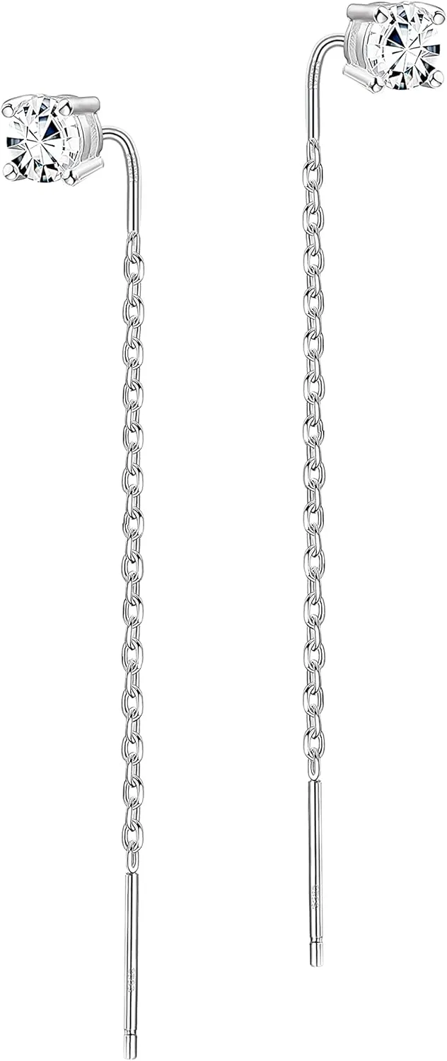 Sllaiss 925 Sterling Silver Threader Chain Earrings Opal Cubic Zirconia Butterfly Heart Chain Earrings Dangle Earrings for Women Minimalism Tassel Threader Drop Earrings Hypoallergenic Earrings