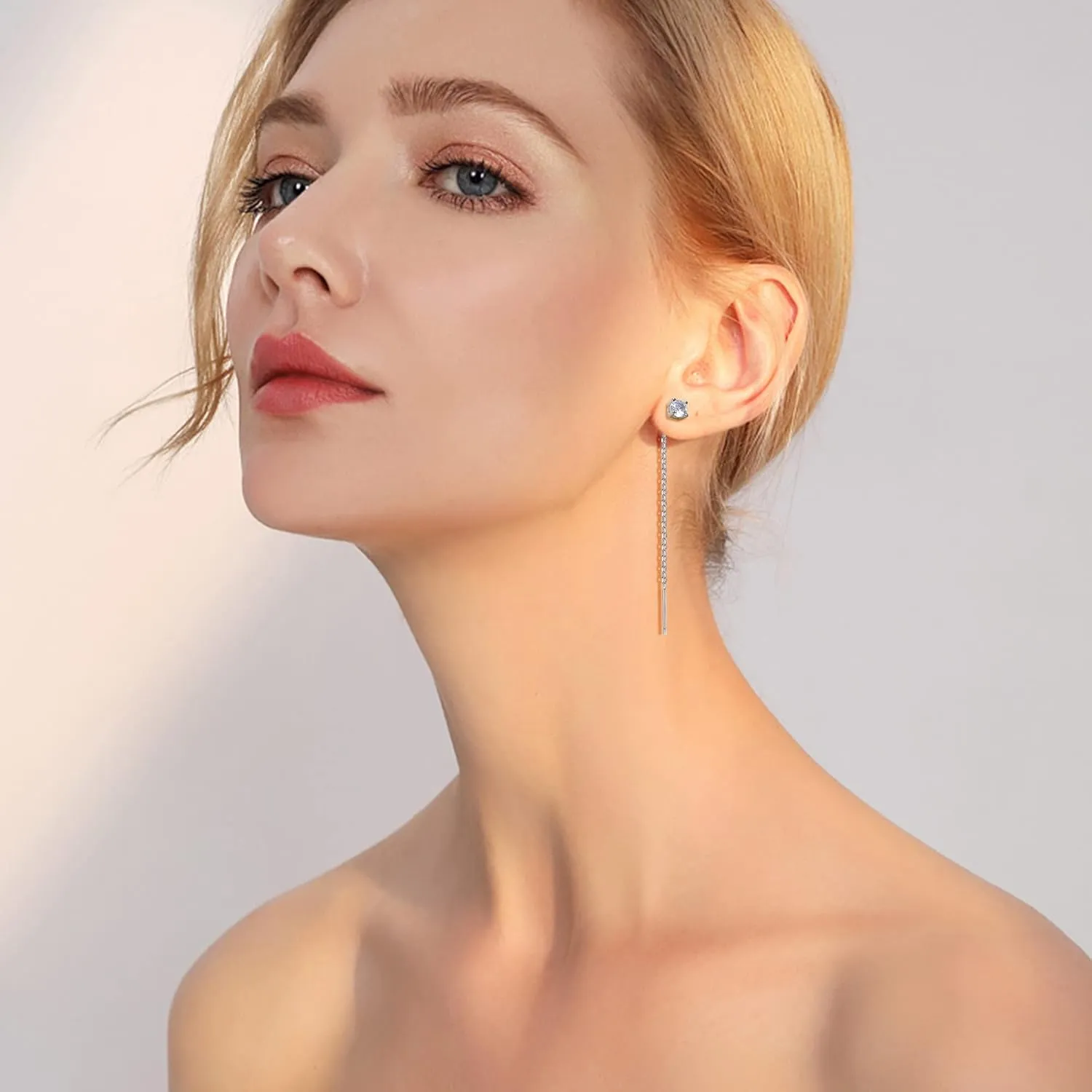 Sllaiss 925 Sterling Silver Threader Chain Earrings Opal Cubic Zirconia Butterfly Heart Chain Earrings Dangle Earrings for Women Minimalism Tassel Threader Drop Earrings Hypoallergenic Earrings