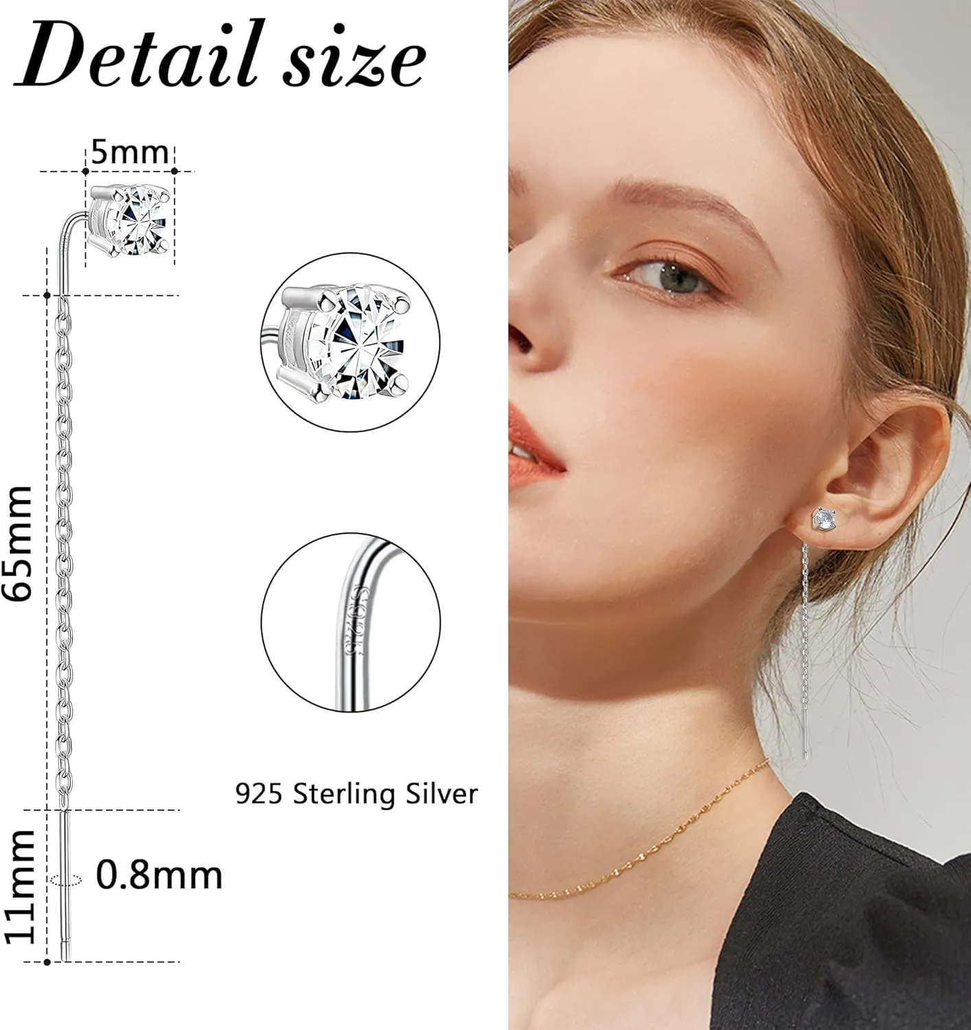 Sllaiss 925 Sterling Silver Threader Chain Earrings Opal Cubic Zirconia Butterfly Heart Chain Earrings Dangle Earrings for Women Minimalism Tassel Threader Drop Earrings Hypoallergenic Earrings