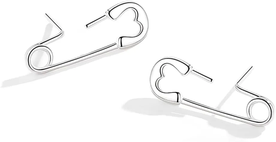 SLUYNZ 925 Sterling Silver Safety Pin Stud Earrings for Women Teens Paper Clip Earrings Punk Earrings Cute Stud Earrings