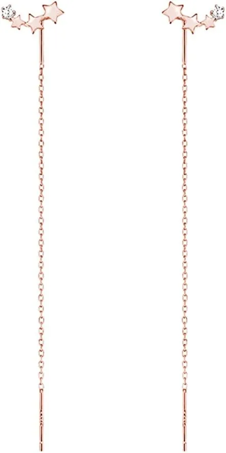 SLUYNZ 925 Sterling Silver Stars Earrings Dangle for Women Teen Girls Long Dangle Earrings Chain Threader Tassel